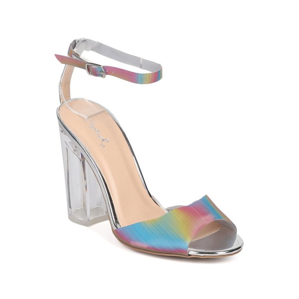 Qupid klonde rainbow peep toe lucite block heel sandal NWOT size 6.5